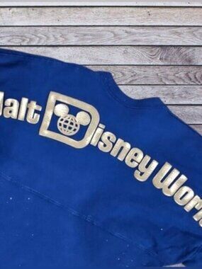 Walt Disney World SZ XS Blue Spirit Jersey Raised Puffed Spellout Long Sleeve